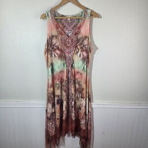 World Unity Womens 0X Boho Art To Wear Maxi Dress Lace Crochet Stretch